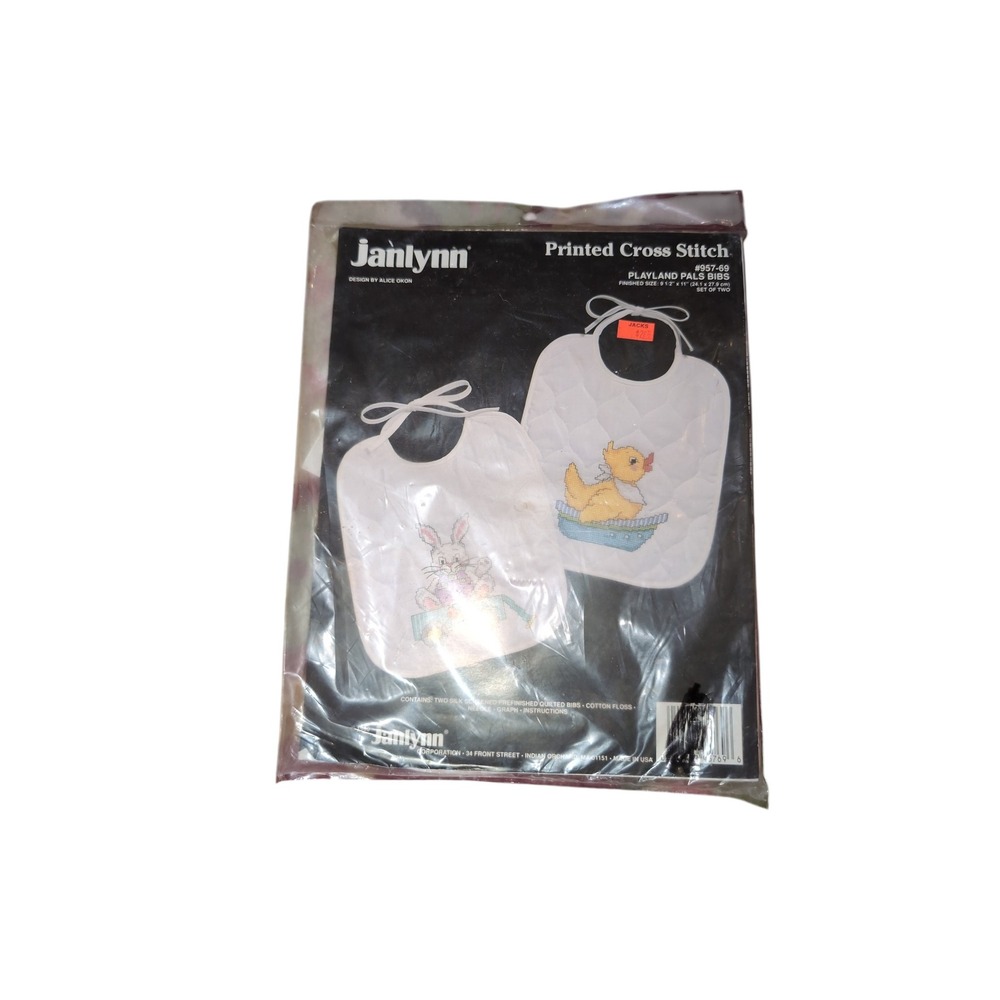 Janlynn Playland Pals Bibs Printed Cross Stitch Kit 957-69 Vintage 1990 2 Pack